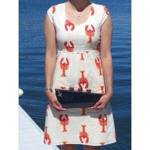 Downeast Coastal Lobster Print Cream Midi Dress | Nautical Summer Dress |